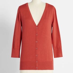 Modcloth Charter School Cardigan Sweater Dark Red Medium